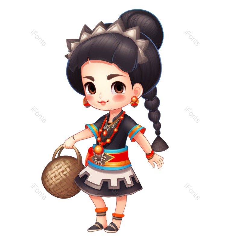 卡通图片,少数民族元素,插画PNG,人物免抠素材